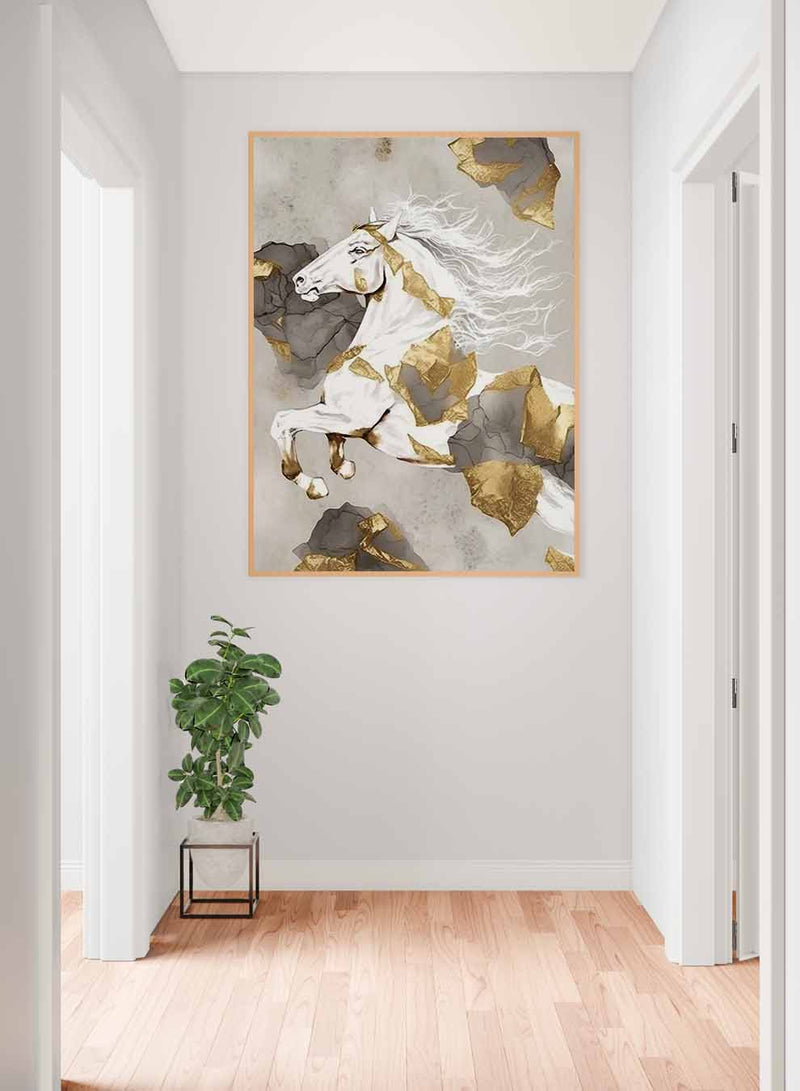 Canvas Wall Art Stretched Over Wooden Frame with Gold Floating Frame