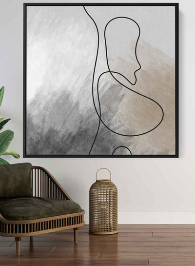 Square Canvas Wall Art Stretched Over Wooden Frame with Black Floating Frame and Boho Art Painting