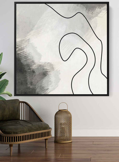 Square Canvas Wall Art Stretched Over Wooden Frame with Black Floating Frame and Abstract Painting Art