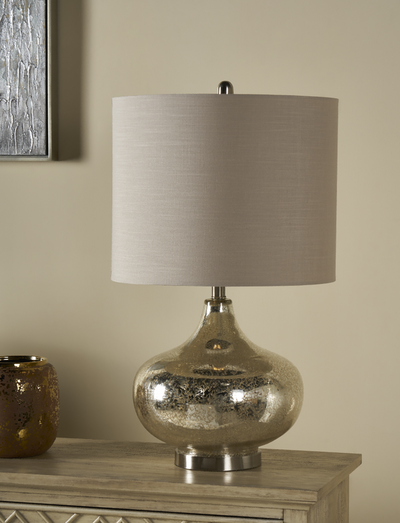 Soho Table Lamp27''Ht., Brushed Nickel & AntiqueMercury Finish16 x 16 x 13 Grey Linen Fabric