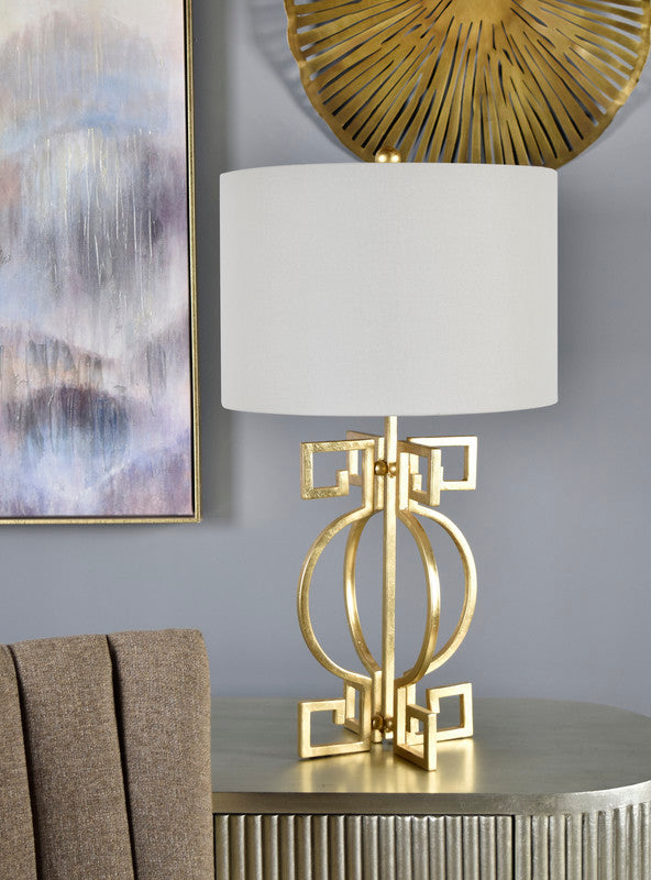 29" HT TABLE LAMP. 16"X16"X11.5" SHADE; Gold Foil finish