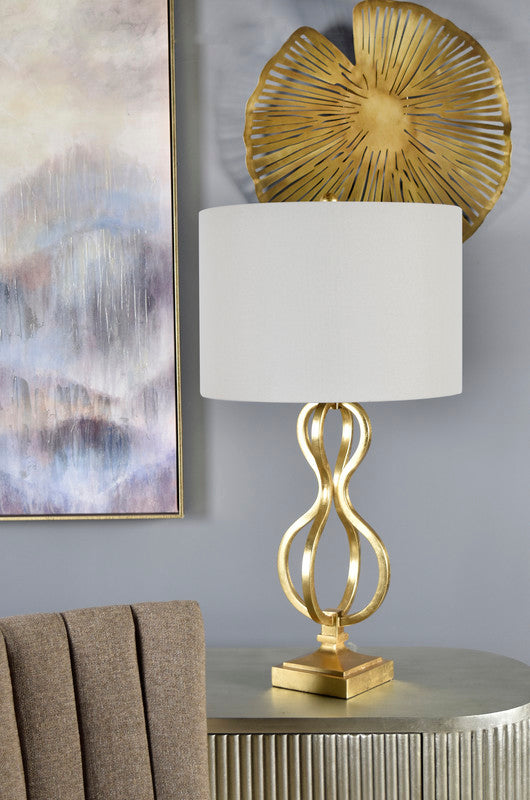 33.5" HT TABLE LAMP  17"X17"X12" SHADE;Gold Foil finish