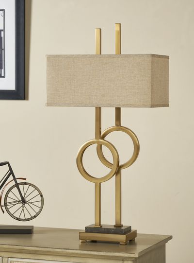 Crestview: Vinny Table Lamp34''Ht., Metal & Marble Soft Brass & Marble Finish17/10 x 17/10 x 8 Tan Linen Shade