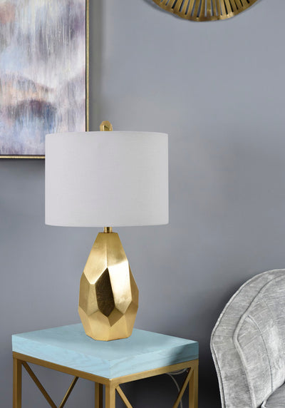 Roxy Table Lamp  25"Ht.,Resin  Shiny Gold Finish  14 x 14 x 10 White Linen Shade