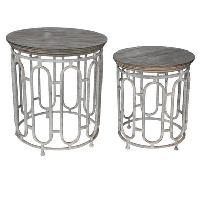 Set of Two Wood and Metal End Tables