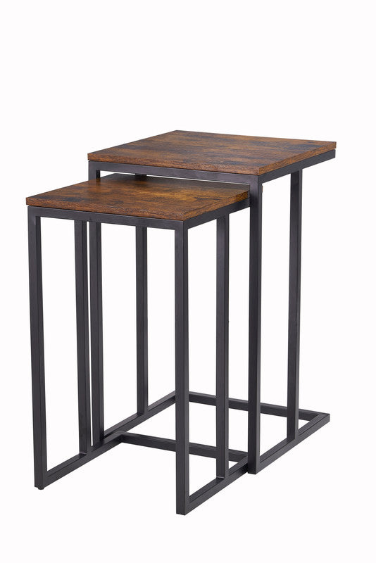 Funke Nesting Side/End Tables Set of 2  Nesting Tables Wood Top with Steel Metal Legs Modern Table for Living Room Office