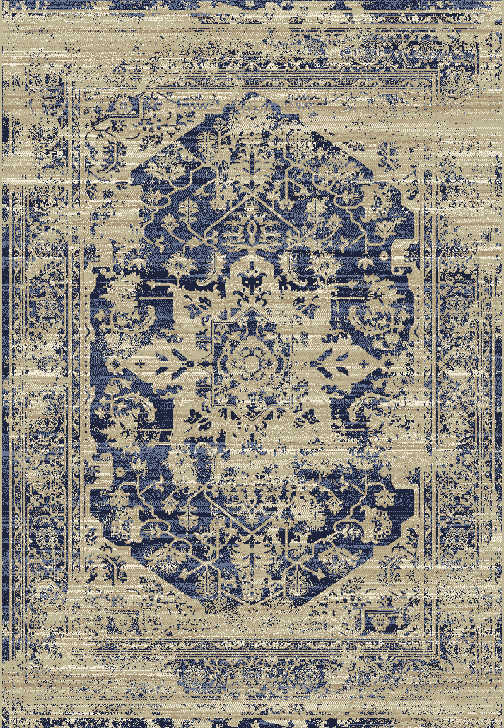 Elegant Vintage-Style Blue and Beige Area Rug