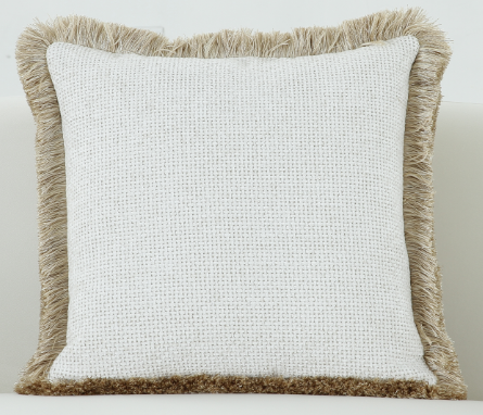 White Cushion with Fringe Trim