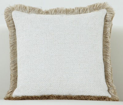 White Cushion with Fringe Trim