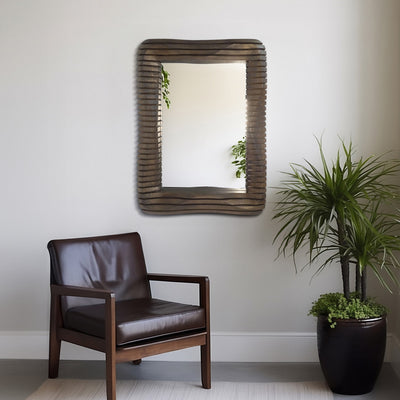 41X30" KENSINGTON SLATTED WOOD MIRROR, BROWN