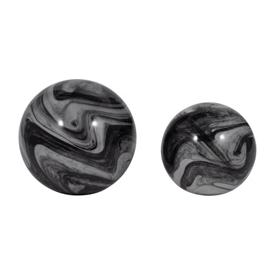 S/2 5/6" KATRINA GRAY SWIRL SPHERES