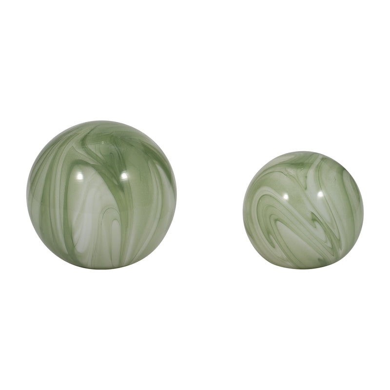 S/2 5/6" LUCINDA GREEN SWIRL SPHERES