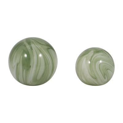 S/2 5/6" LUCINDA GREEN SWIRL SPHERES