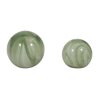 S/2 5/6" LUCINDA GREEN SWIRL SPHERES