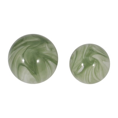 S/2 5/6" LUCINDA GREEN SWIRL SPHERES