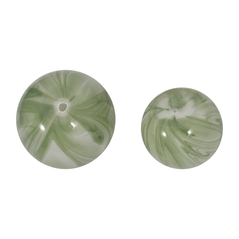 S/2 5/6" LUCINDA GREEN SWIRL SPHERES