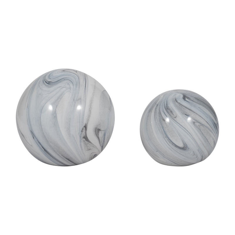 S/2 5/6" SERENITY BLUE SWIRL SPHERES