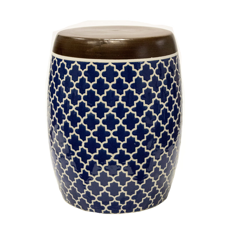 Moroccan Garden Stool, Blue/White/Brown