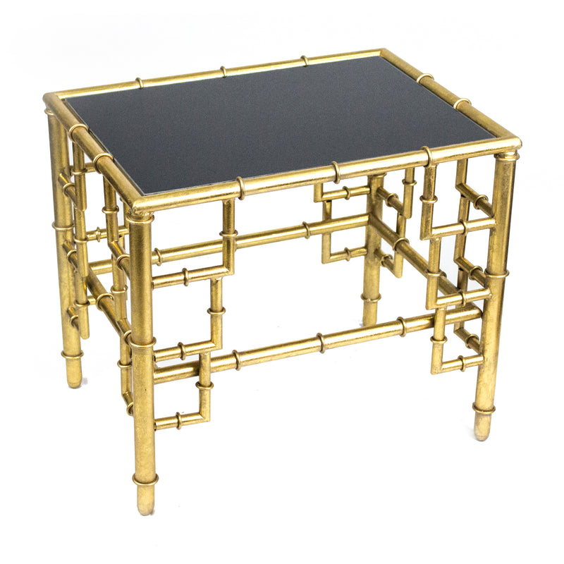 Metal/Black Glass Bamboo Side Table, Gold