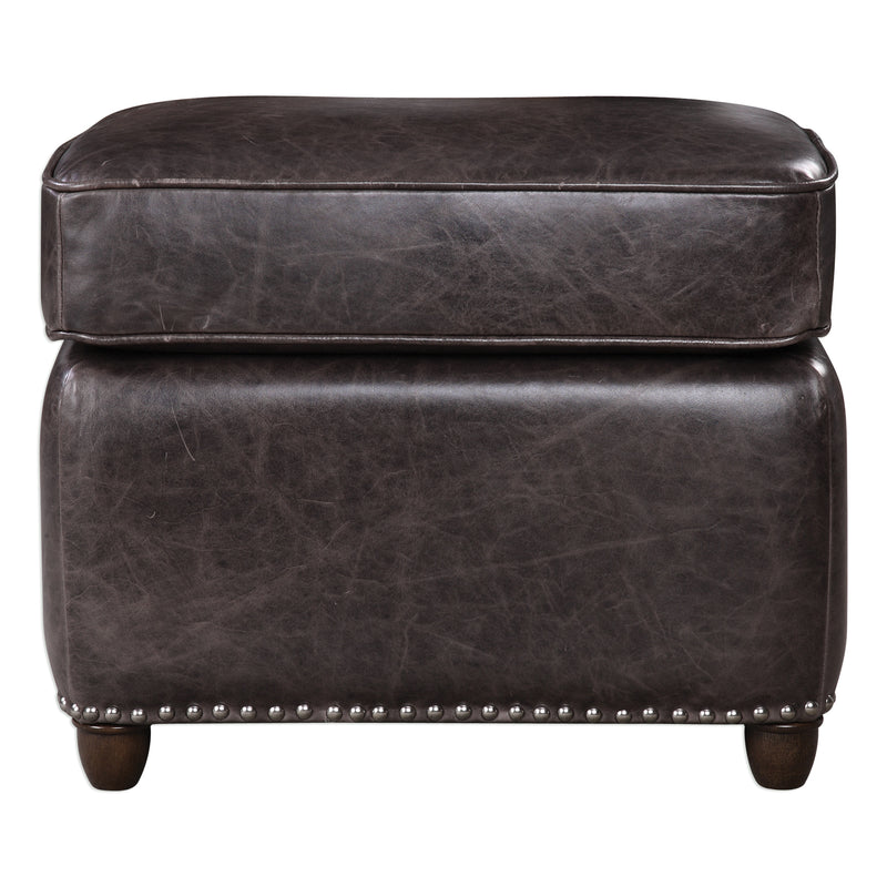 Roosevelt Leather Rectangle Ottoman, Smoke