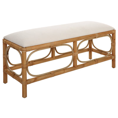 Uttermost Laguna White Fabric Rattan Bench