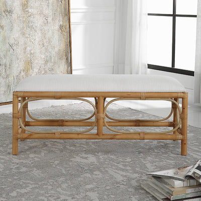 Uttermost Laguna White Fabric Rattan Bench