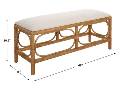 Uttermost Laguna White Fabric Rattan Bench