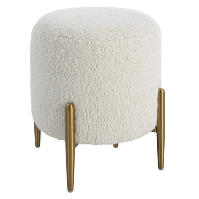 Arles White Shearling Brass Ottoman