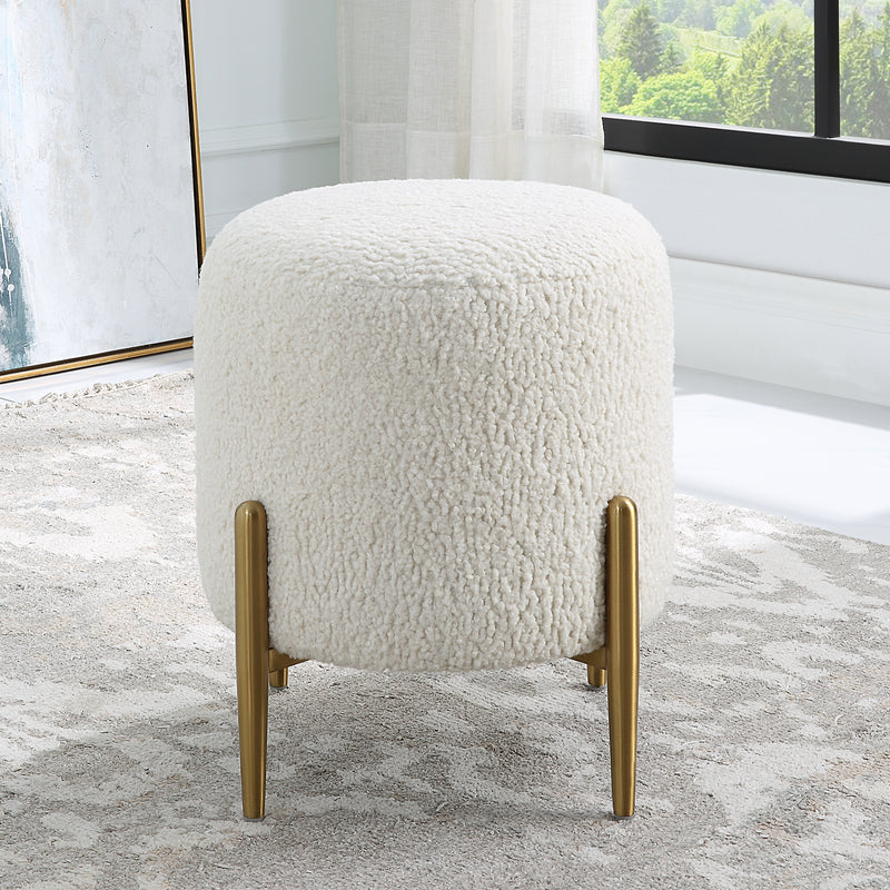 Arles White Shearling Brass Ottoman