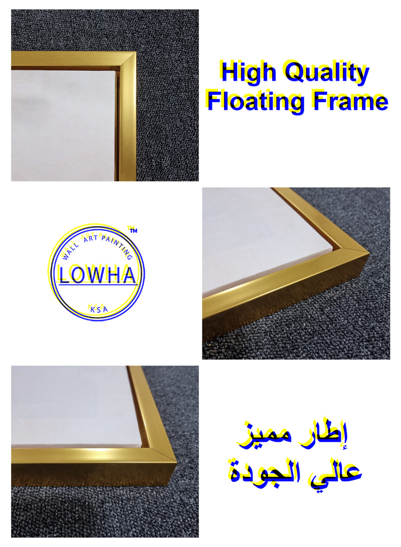 Square Canvas Wall Art Stretched Over Wooden Frame with Gold Floating Frame and Flower Oil Painting7