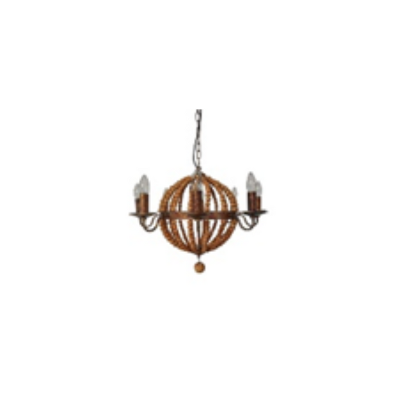 WOOD BEAD 8 LIGHT CHANDELIER, BROWN