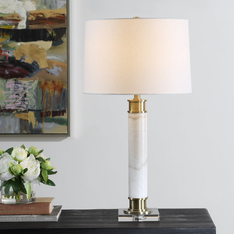 Plinth White Marble Table Lamp