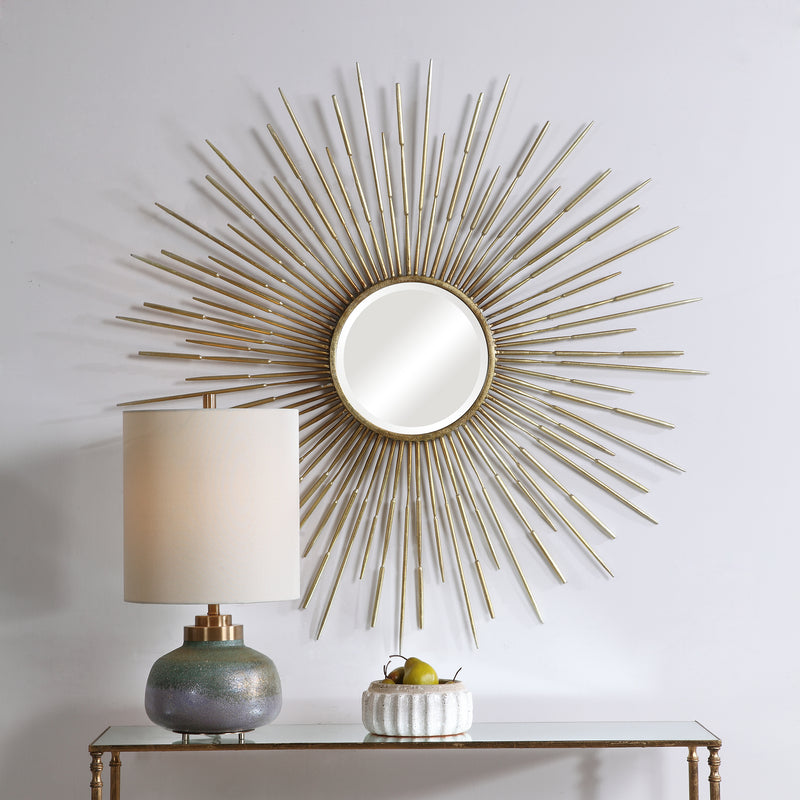 Golden Rays Round Mirror