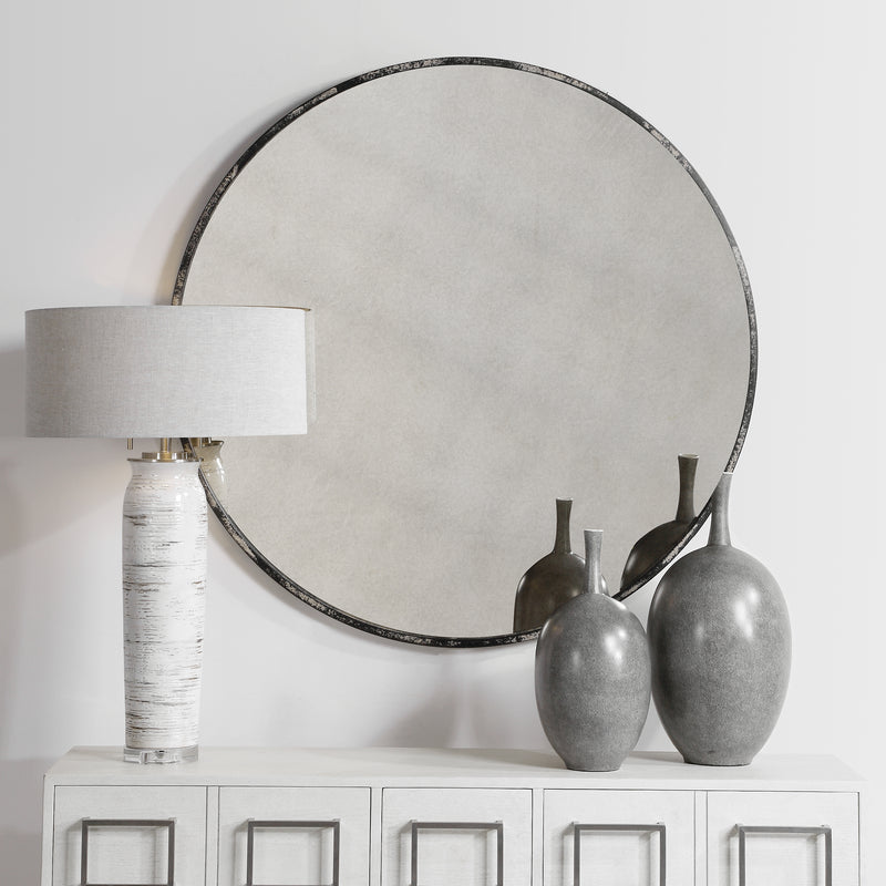 Junius Antique White Round Mirror