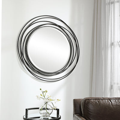 Whirlwind Black Round Mirror