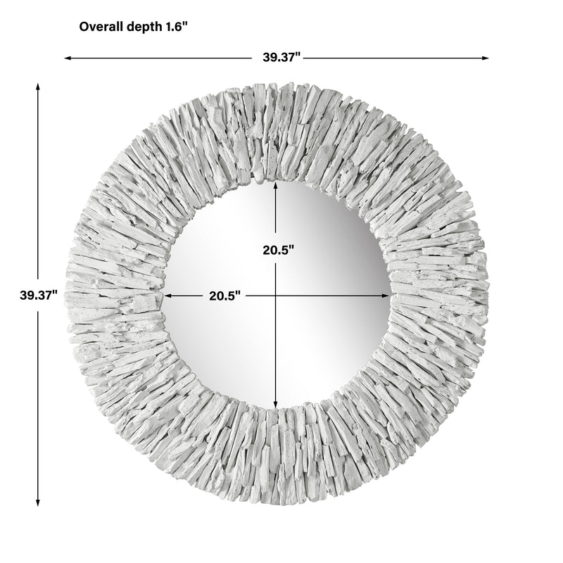 Teak Branch Round Mirror, White