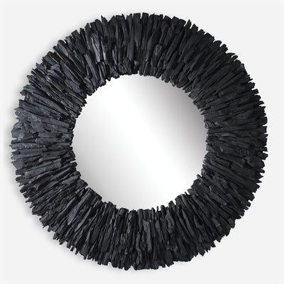 Teak Branch Round Mirror, Black