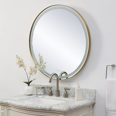 Crofton Lighted Round Mirror, Brass