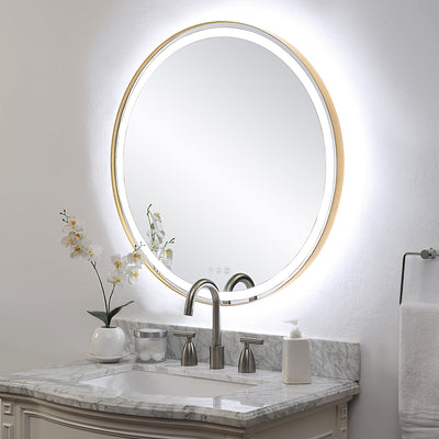 Crofton Lighted Round Mirror, Brass