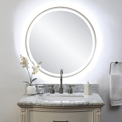 Crofton Lighted Round Mirror, Brass