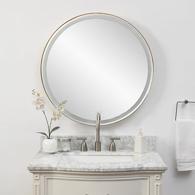 Crofton Lighted Round Mirror, Brass