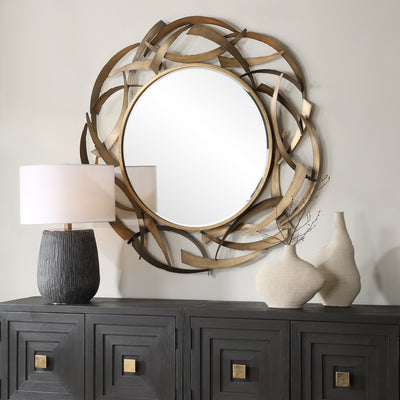 Cutting Edge Bronze Round Mirror