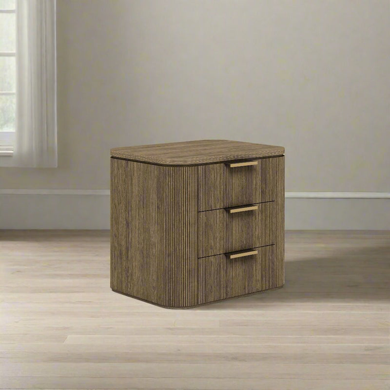 Rustic Haven Brown Oak Three Drawer Nightstand