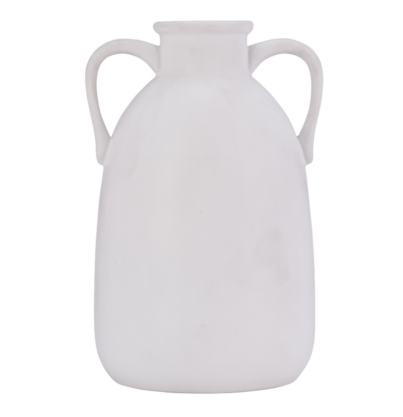 Cer, 10"H Eared Vase, White