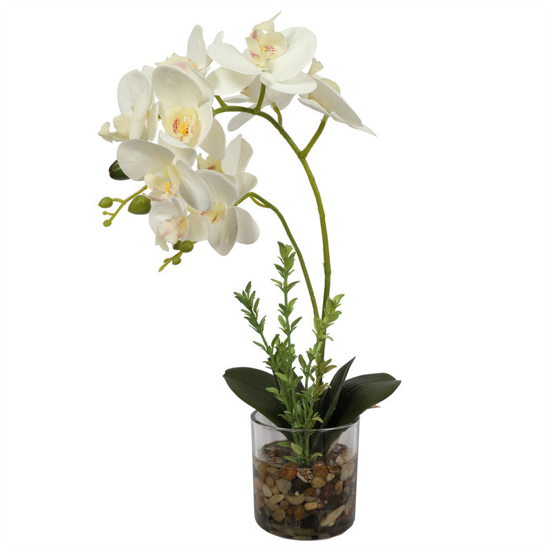 Artificial Potted Orchids 47CM Indoor White Flower with Grass Pot