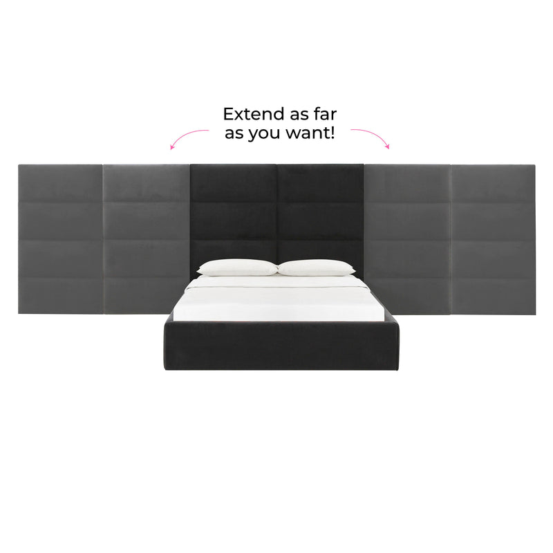 Eliana Black Velvet King Bed with Wings