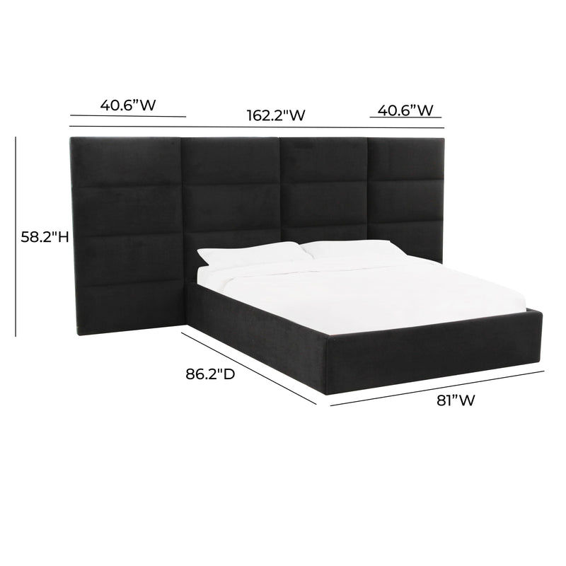 Eliana Black Velvet King Bed with Wings