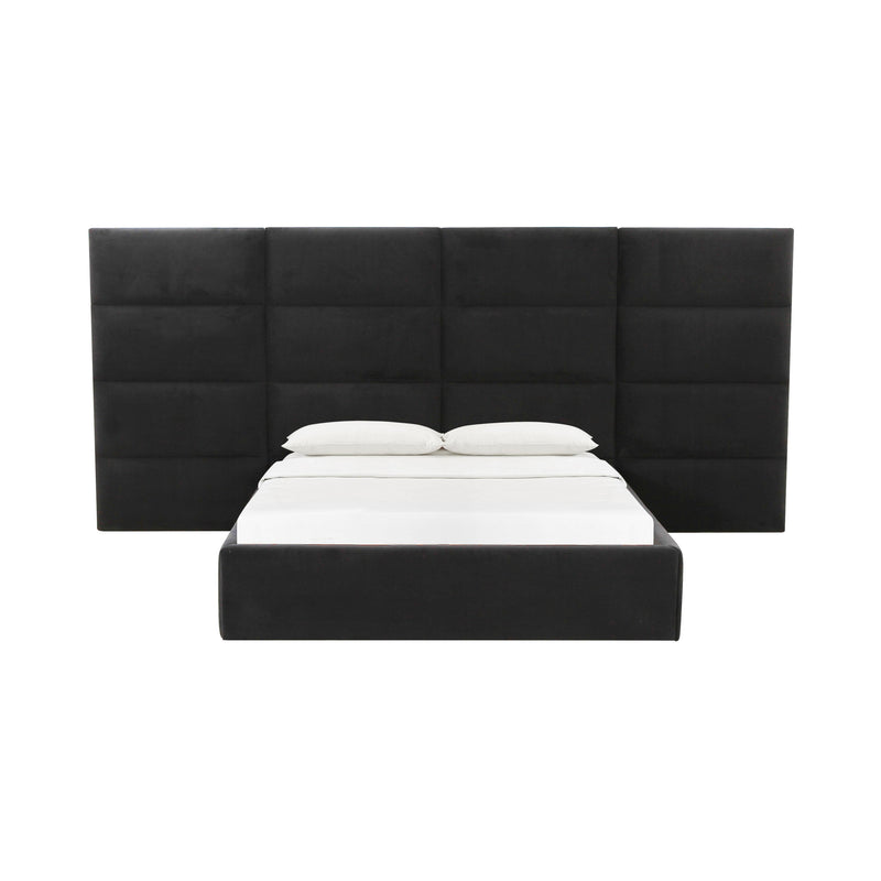 Eliana Black Velvet Queen Bed with Wings