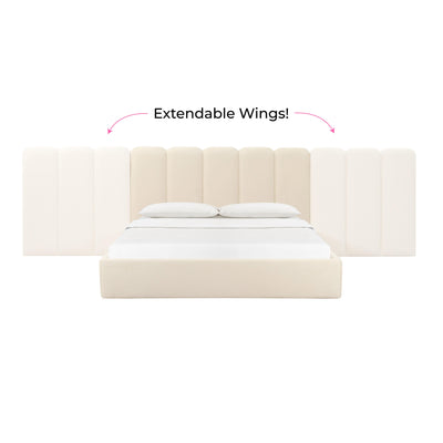 Palani Cream Velvet King Bed with Wings