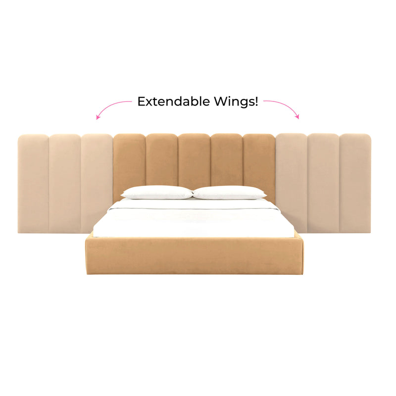 Palani Honey Velvet King Bed with Wings